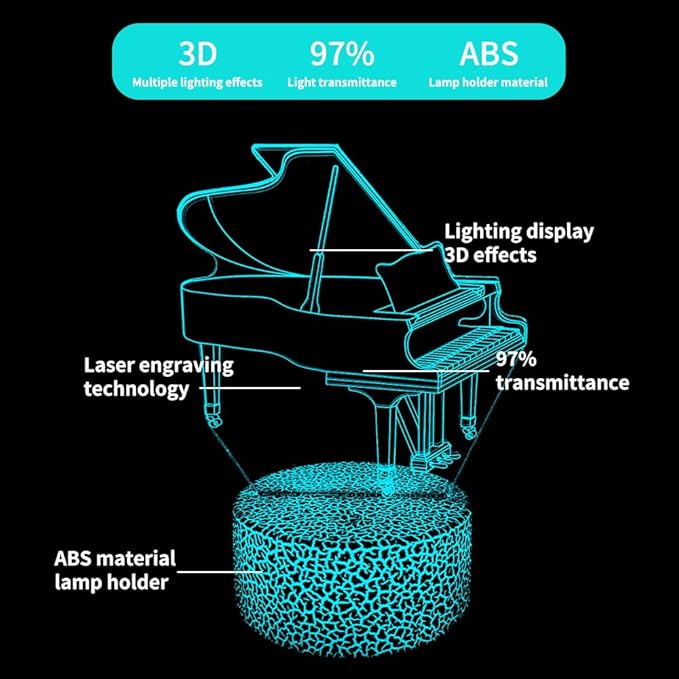 3D Piano Night Light Illusion Lamp,16 Colors Changing with Remote Control,Bedroom Home Decor for Family, Friends, Women