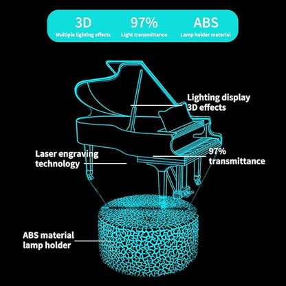 3D Piano Night Light Illusion Lamp,16 Colors Changing with Remote Control,Bedroom Home Decor for Family, Friends, Women