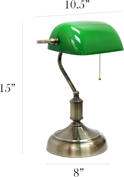 Simple Designs LT3216-GRN Executive Banker's Desk Lamp with Glass Shade, Green - (Pack of 2)