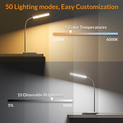 LEPOWER Desk Lamp, 800LM LED Desk Lamp for Home Office, 12W Reading Lamp for Desk, Eye-Caring Light, Touch Table Lamp, Gooseneck Lamp, 50 Lighting Modes, Bright Desk Lamps for Bedroom, Study (Grey)