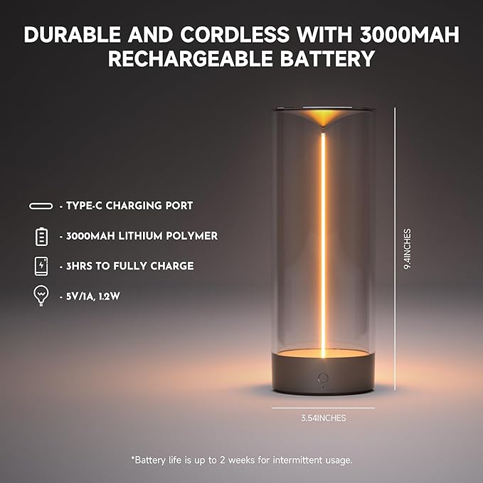 Minimalist Desk Lamp Cordless Table Lamps LED Rechargeable Modern Nightstand Lights Dimmable with 3 Levels for Gaming, Home Office, Bedroom, Living Room, Kitchen, Bar, Restaurant
