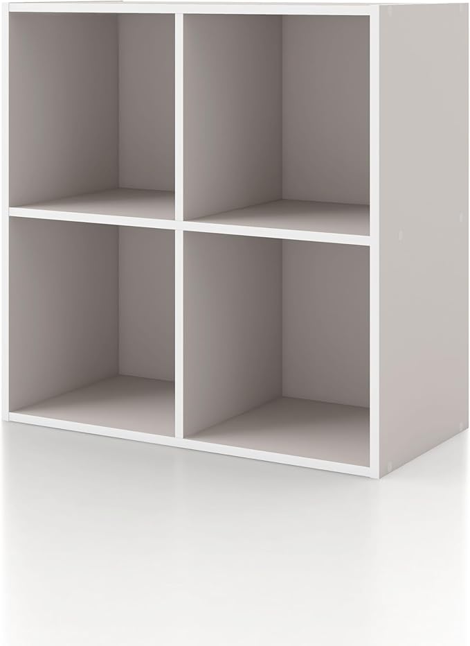 Apexa 4 Cube Storage Organizer Shelves, Stackable Wood Bookcase Fits Cubby Bins for Organization, Dorm Teen Room Decor & Home Office, Greige