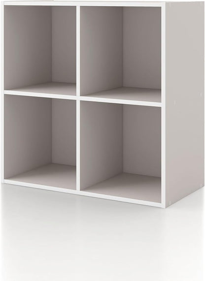 Apexa 4 Cube Storage Organizer Shelves, Stackable Wood Bookcase Fits Cubby Bins for Organization, Dorm Teen Room Decor & Home Office, Greige