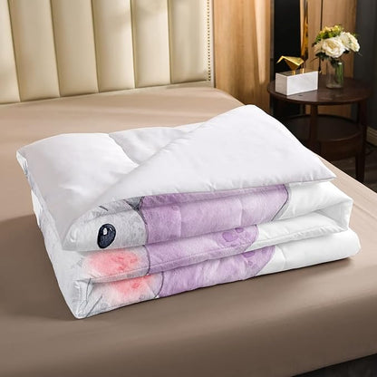 Kids Elephant Bedding Set Cute Animal Comforter Set Twin For Girls Boys Kawaii Room Decor, Flower Branches Duvet Sets Cartoon Elephant With Floral Down Comforter With 1 Pillow Case, Purple Blue
