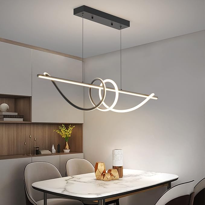 Modern Ceiling Chandelier Light, Anti Flicker Pendant Lamp with Remote Control Dimmable 3 Color Mode & Brightness (Warm Cool Neutral Light) for Kitchen Bar