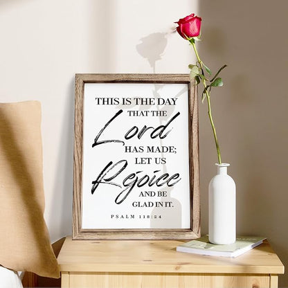 Christian Wooden Wall Sign, Front Door Signs Decor, Home Decor for Porch, Framed Wall Plaque Sign 15 * 11.5 inches, Housewarming Gift, This is the Day that the Lord had Made