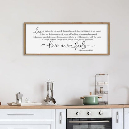SRSZHIYUE Love is Patient Kind Sign Wall Decor Art 32"×12" 1 Corinthians 13 4-8 Master Bedroom Christian Wood Framed Large Wall Hanging (Wood)