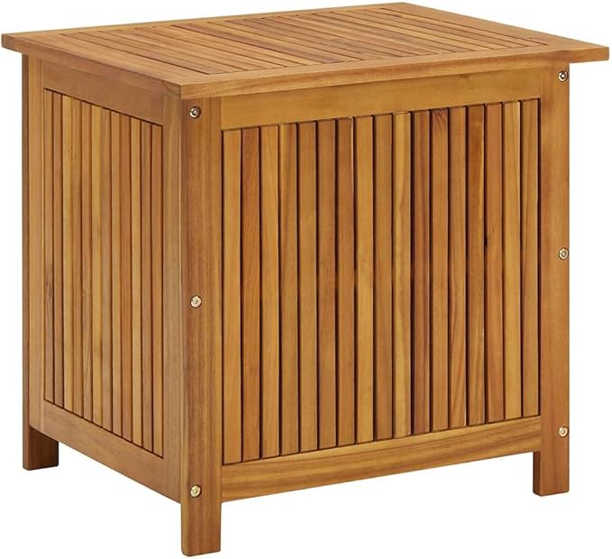 vidaXL Wooden Deck Box - Outdoor Teak Storage Chest, Ideal for Patio Furniture Cushions, Pool Accessories, Garden Tools - Water-Resistant Bag Inside - 23.6''x19.7''x22.8'', Solid Acacia Wood