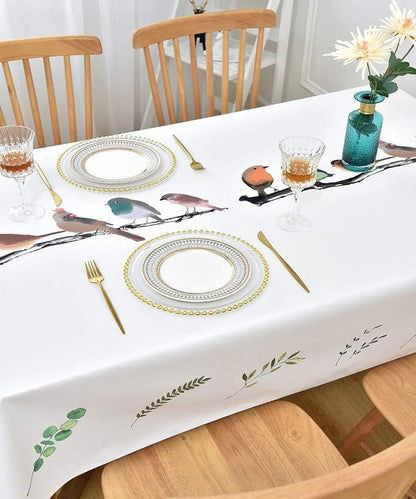 Wipeable Waterproof Tablecloth Vinyl Tablecloths for Rectangle Tables Heavy Duty PVC Tablecloth for Kitchen Dining Table(Birds, 54'' x 72'')