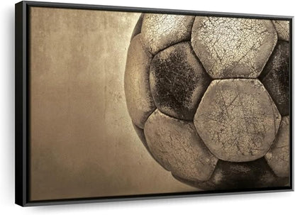 Elephant Stock Worn Soccer Ball Wall Art - Horizontal Framed Canvas - 1-Piece Living Room Wall Decor - Photography sports Canvas Print - Brown and Gray Decor for Wall - 19" X 13"