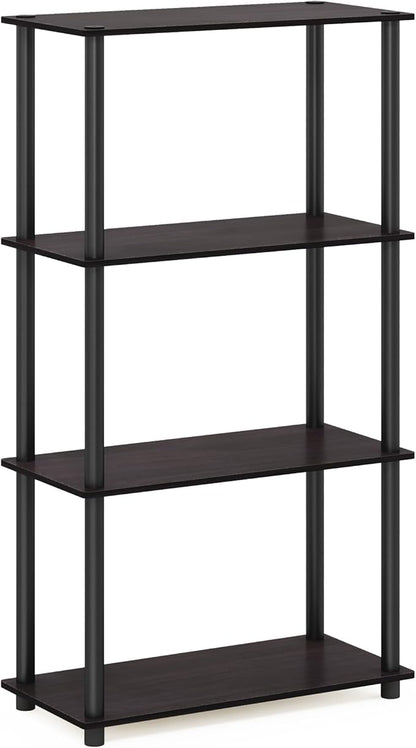 Furinno Turn-N-Tube 4-Tier Multipurpose Shelf Display Rack, Round Tubes, Dark Walnut