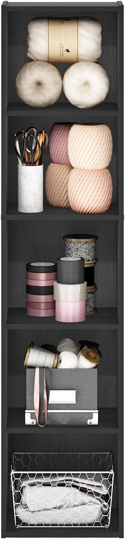 Furinno Luder Bookcase / Book / Storage, 5-Tier Cube, Blackwood