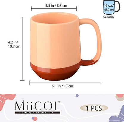 Miicol Ceramic Coffee Mug, 16 oz Large Coffee Cup, Tea Mug with Handle, Flat Bottom Mug for Men, Women, Office, Microwave and Dishwasher Safe, Multi-Color, Caramel Peach