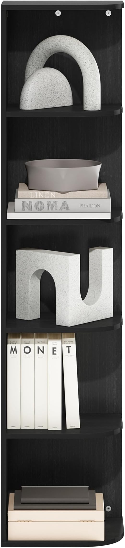 Furinno Pasir 5-Tier Corner Open Shelf Bookcase, Blackwood