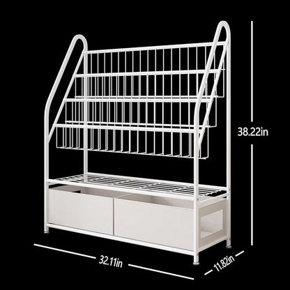Large Kids Bookshelf With 2 Storage Box, 5 Tier Metal Kids Bookcases Children's Toy Storage Rack, Book Unit Storage Shelf for Playroom Bedroom Study Room, Idea Gifts for Boys and Girls KDSJ2305-White