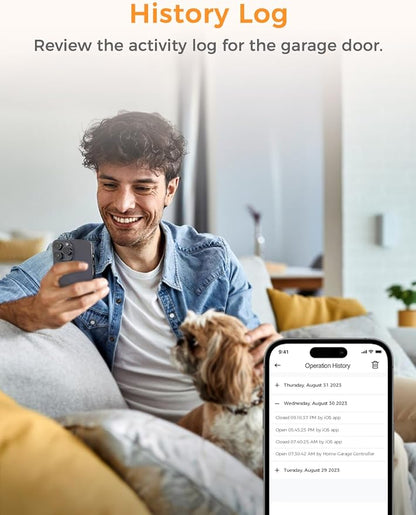 Smart Wi-Fi Garage Door Opener, Compatible with Apple HomeKit, Siri, Alexa & Google Assistant, Carplay, App Remote Control, Only Support 2.4GHz Networks