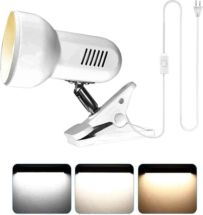 LED Clamp Work Lamp, 5W 360° Rotatable Head, Ultra Bright Work Bench Light, Desk Lamp with Clip,3 Color Temperature Modes, 4.9ft Plug & Play Cord (White)…