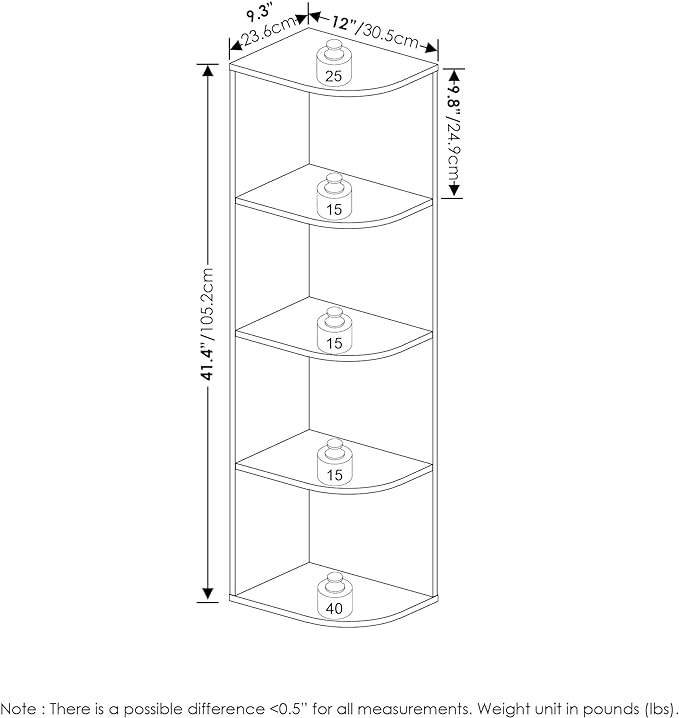 Furinno Pasir 4-Tier Corner Open Shelf Bookcase, French Oak