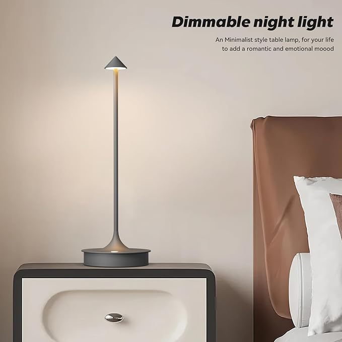Cordless Table Lamp Rechargeable, Battery Operated Desk Lamp, 4000mAh LED Touch Lamp, Dimmable Portable Outdoor Waterproof Wireless Table Light for Restaurants/Bars/Outdoor(1PC, Gray)