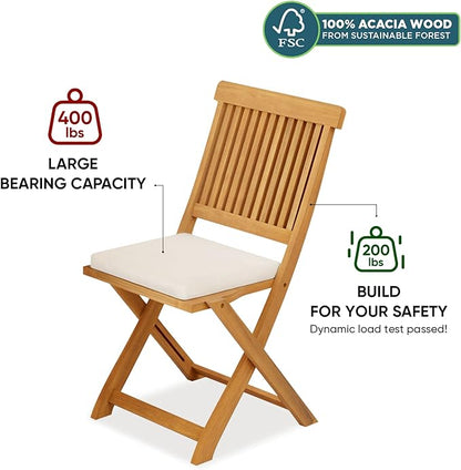 Round Table Heavy Duty 400lbs Capacity Patio Bistro Set 3 Piece Outdoor, Folding Chairs w/Cushion