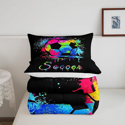 Feelyou Kids Soccer Ball Game Comforter Set Twin Size Football Bedding Set for Boys Girls Teens Bedroom Decor Rugby Sports Comforter American Football Player Duvet Set with 1 Pillow Case