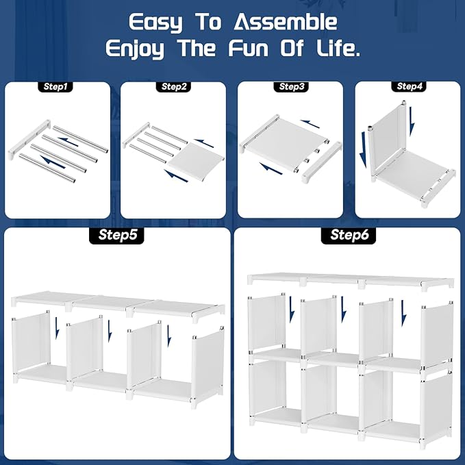 Mavivegue Book Shelf, 18 Cube Storage Organizer, DIY Bookcase, Metal Cube Bookshelf, Tall Book case for Bedroom, Living Room, Office, Closet Storage Organizer, Black Cubicle Storage Rack-White