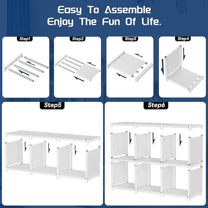 Mavivegue Book Shelf, 18 Cube Storage Organizer, DIY Bookcase, Metal Cube Bookshelf, Tall Book case for Bedroom, Living Room, Office, Closet Storage Organizer, Black Cubicle Storage Rack-White