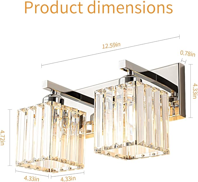 Modern Bathroom Vanity Light 2-Lights Chrome Crystal Bathroom Wall Light Vanity Light Fixtures，12.59-inch Modern Minimalist Design