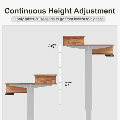 BANTI Height Adjustable Electric Standing Desk with 4 Drawers, 55 x 24 Inch Table with Storage Shelf, Sit Stand Desk, Light Rustic Brown Top