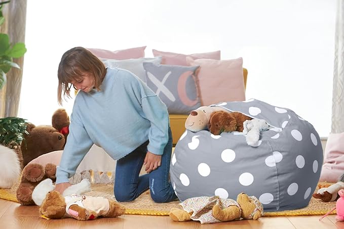 Aubliss Stuffed Animal Bean Bag Storage Chair (Grey Dot, X-Large (48''))