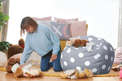Aubliss Stuffed Animal Bean Bag Storage Chair (Grey Dot, Large (38''))