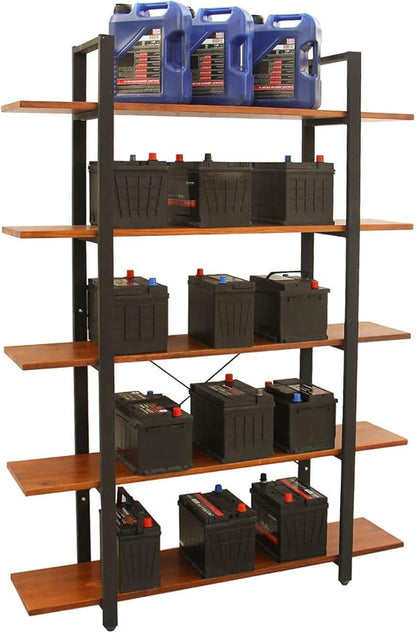 CONSDAN Industrial Bookshelf, USA Grown Hardwood, Real Wood Bookshelves, Modern Open Rustic Bookcase, Storage Shelf, Display Shelf, Poplar Solid Wood-5 Tier Shelf