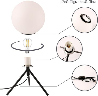 Mid Century Modern Table Lamp Black Glass Globe Desk Lamp Reading Lamp Vintage Plug in Table Desk Lamp for Bedroom Office Library Study Room (Black)