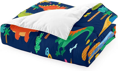 Cartoon Dinosaur Comforter Set for Kids Dark Blue Dinosaur Twin Comforter Set for Boys Dinosaur Kids Bedding Set Soft Breathable Twin Dinosaur Quilt with 1 Pillowcase for All-Season, Twin Size