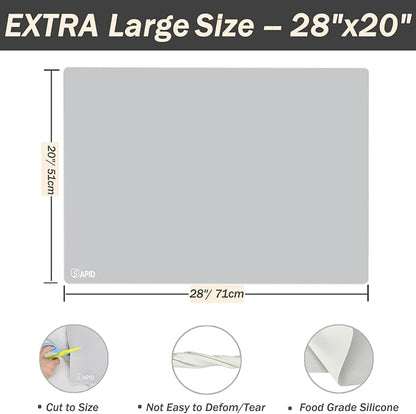 1.5MM Extra Thick Placemats Large Silicone Mat Heat Resistant Table Mat | 28" x 20" Kitchen Countertop Protector, Washable Place Mats Silicone Mats for Kitchen Counter Mat Table Mat, Grey, Sapid