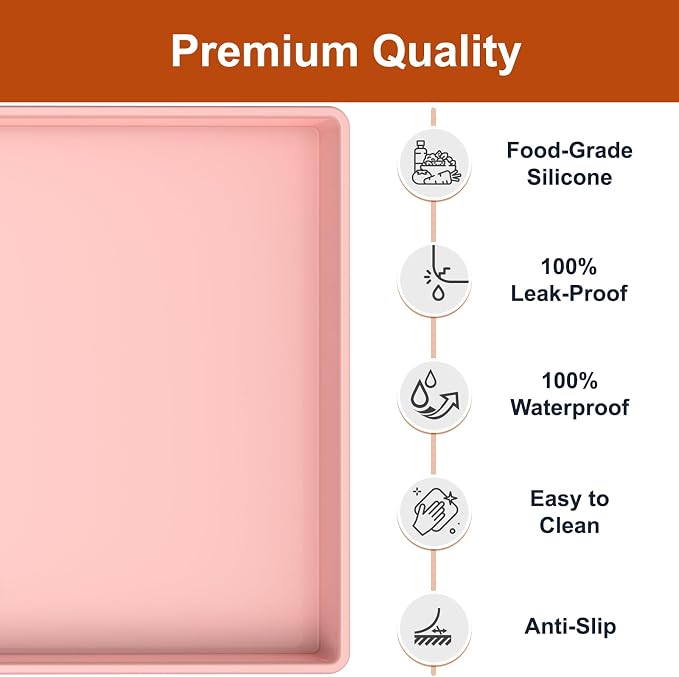 ukeetap 22" x 19" Extra Thick Silicone Mat Waterproof with Raised Edge, Under Sink Mat for Kitchen & Bathroom, Kitchen Cabinet Liner, Multi-Purpose for Storage & Protection, Pink