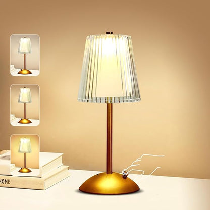 Portable Crystal Table Lamp,Cordless Metal Vintage Desk Lamp,3 Color Touch Control Rechargeable Lamp,3-Levels Brightness Room Decor Desk Lamp,Living Room,Kitchen,Dining Room Lamp (Gold-2)