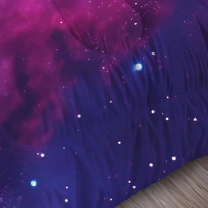 Galaxy Bedding Twin Size Purple Outer Space Comforter Set for Girls Boys Kids Children Bedroom Dorm Quilt 1 Comforter + 1 Pillow Case