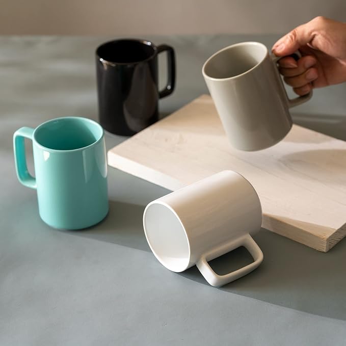 E-liu Large 15 Ounces Porcelain Coffee Mug Tea Mugs Set of 6 | Cups for Coffee, Tea, Cocoa, and Mulled Drinks , Dishwasher & Microwave Safe Gift Sets, Turquoise
