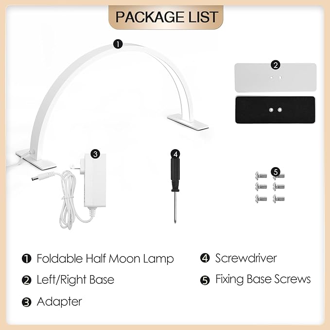 Half Moon LED Light Lamp for Nails Desk, Arch Light for Nail Techs, 22'' Pro Table Lamp for Nails,Tattoo,Eyebrows,Lash Extensions, Skincare, Nail Tech Lamp | Manicure Led Light | Lash Tech Light