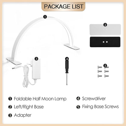 Half Moon LED Light Lamp for Nails Desk, Arch Light for Nail Techs, 22'' Pro Table Lamp for Nails,Tattoo,Eyebrows,Lash Extensions, Skincare, Nail Tech Lamp | Manicure Led Light | Lash Tech Light