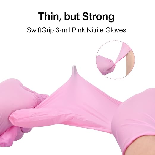 SwiftGrip Pink Nitrile Gloves, 3-mil, Industrial Gloves Disposable Latex Free, for Cleaning & Esthetician, Rubber Powder-Free, 1000-ct Case (Large) Large (Pack of 1000)