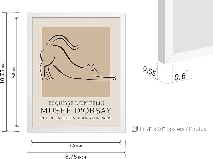 Poster Master Vintage Poster - Retro Minimalist Print - Gift for Artist, Housewarming - Cat, Line Drawing, Sketch, Abstract - Wall Decor for Living Room, Bedroom, 8x10 White Framed