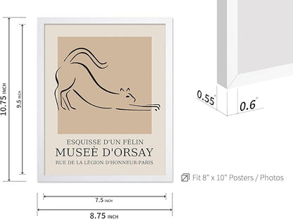 Poster Master Vintage Poster - Retro Minimalist Print - Gift for Artist, Housewarming - Cat, Line Drawing, Sketch, Abstract - Wall Decor for Living Room, Bedroom, 8x10 White Framed