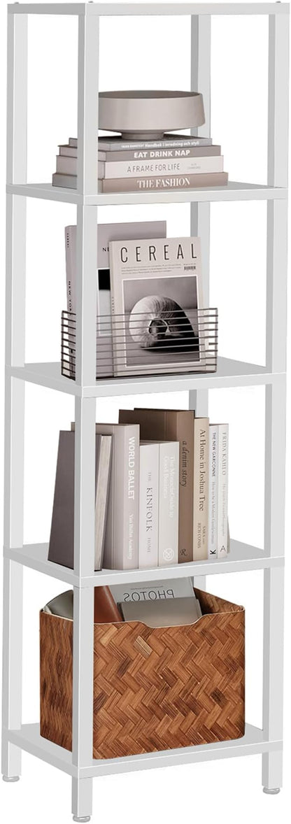TUTOTAK Bookshelf, 5-Tier Tall Book Shelf, Narrow Bookcase for Small Space, DIY Stackable Bookshelf, for Living Room, Office, Study, Entryway, Industrial, White BS01BW005