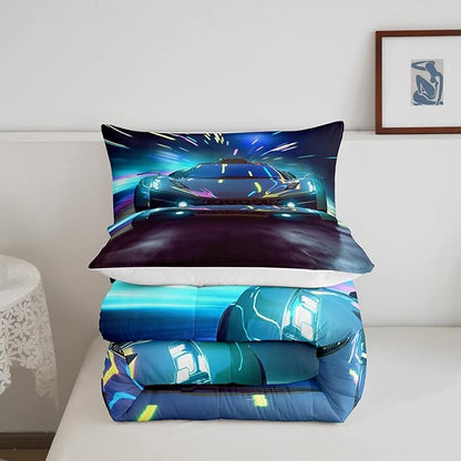 Erosebridal Race Car Bedding Set Queen Size Boys Extreme Sports Comforter Set for Kids Young Man Cool Car Comforter Car Sports Theme Quilt Set for All Season 1 Comforter Set with 2 Pillowcases
