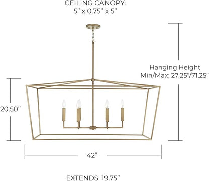 Capital Lighting 837661PN Thea Symmetrical Clear Line Island/Linear Pendant, 6-Light 360 Total Watts, 21" H x 42" W, Polished Nickel