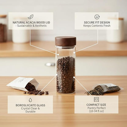 Home Organizers Glass Canister with Acacia Wood Lid, Borosilicate Jar for Coffee Tea Sugar Dry Goods Pantry Storage