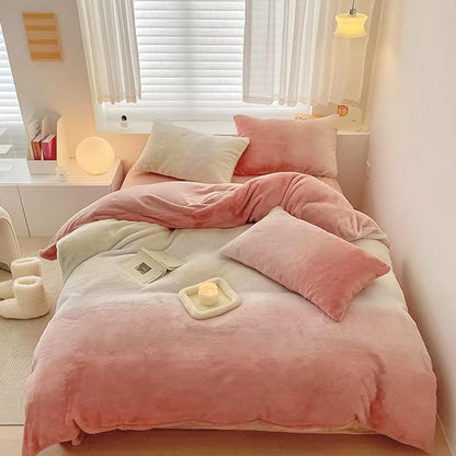 Wellboo Pink White Gradient Comforter Set Queen White and Pink Fluffy Bedding Blush Pink Velvet Comforters for Women Girls Bean Pink Gradient Flannel Quilts Farmhouse Abstract Art Watercolor Blankets
