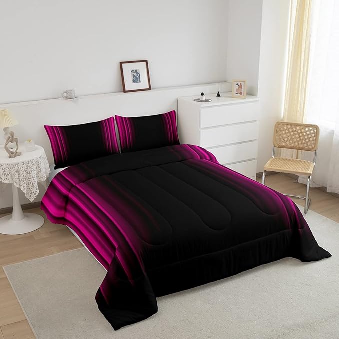 Geometric Abstract Ombre Bedding Bed Set Men Adults Teens Rose Red Black Striped Comforter Set Kids Boys Girls Simple Modern Comforter Collection 2Pcs Twin Size Boys